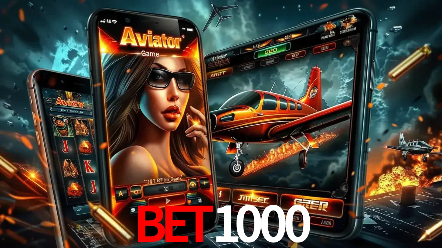 O popular jogo de apostas Aviator exibido em vários celulares e tablets, mostrando a interface emocionante e a ação de voo disponíveis para jogar agora no BET1000.