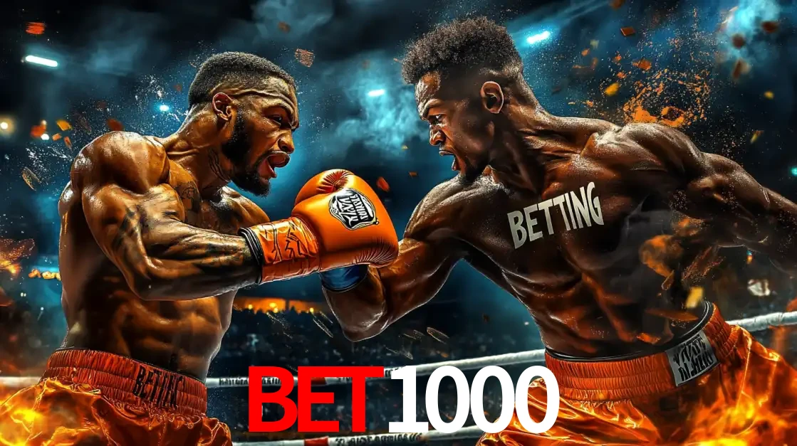 Dois boxeadores em uma luta intensa e explosiva, representando a adrenalina e as oportunidades de apostas em esportes de combate disponíveis na plataforma BET1000.