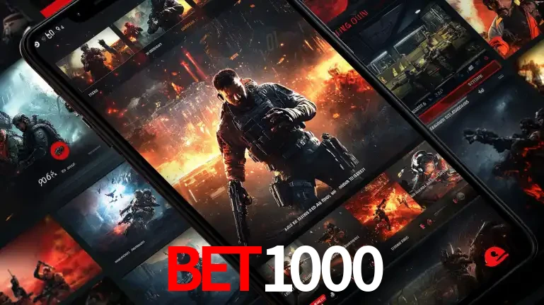 Tela de um celular exibindo uma galeria de jogos de tiro com temática militar, mostrando a variedade de e-sports disponíveis para apostas na plataforma de entretenimento BET1000.