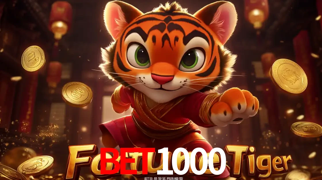 O carismático mascote do jogo de slot Fortune Tiger, um tigre fofo em pose de artes marciais, pronto para trazer sorte e multiplicadores de ganhos no cassino online BET1000.