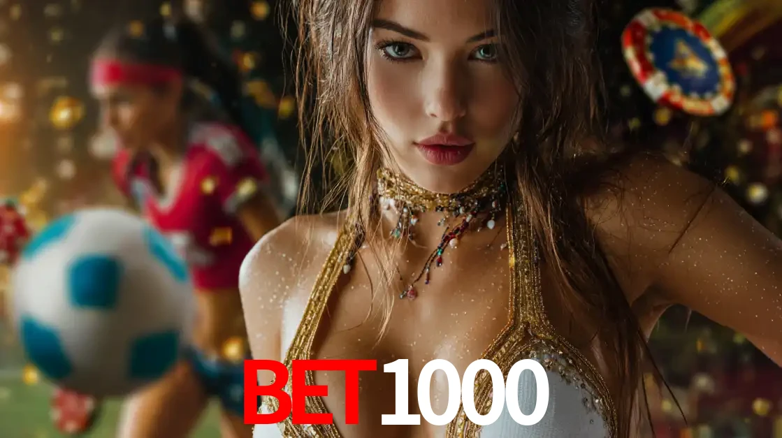 Mulher elegante representando a combinação de glamour e emoção das apostas esportivas, com uma jogadora de futebol ao fundo, destacando a ação no BET1000.